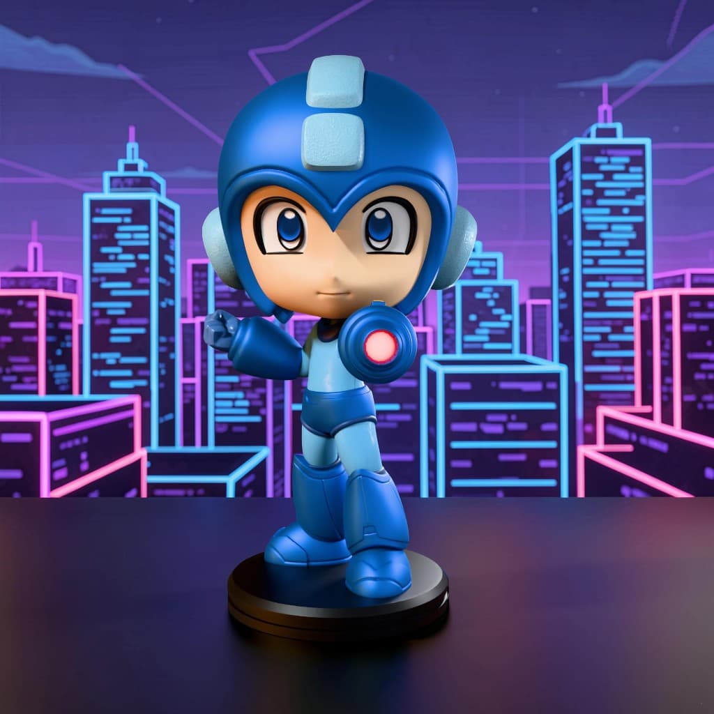 Mega Man Chibi — skyline synthwave