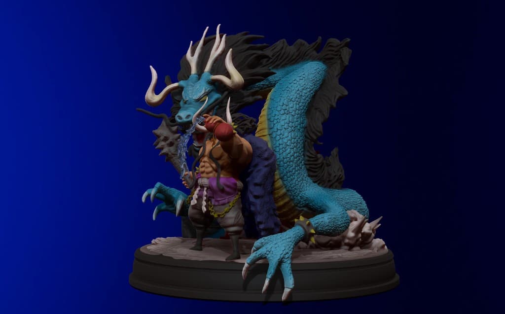 Kaido One Piece — detalhe com sake e kanabo